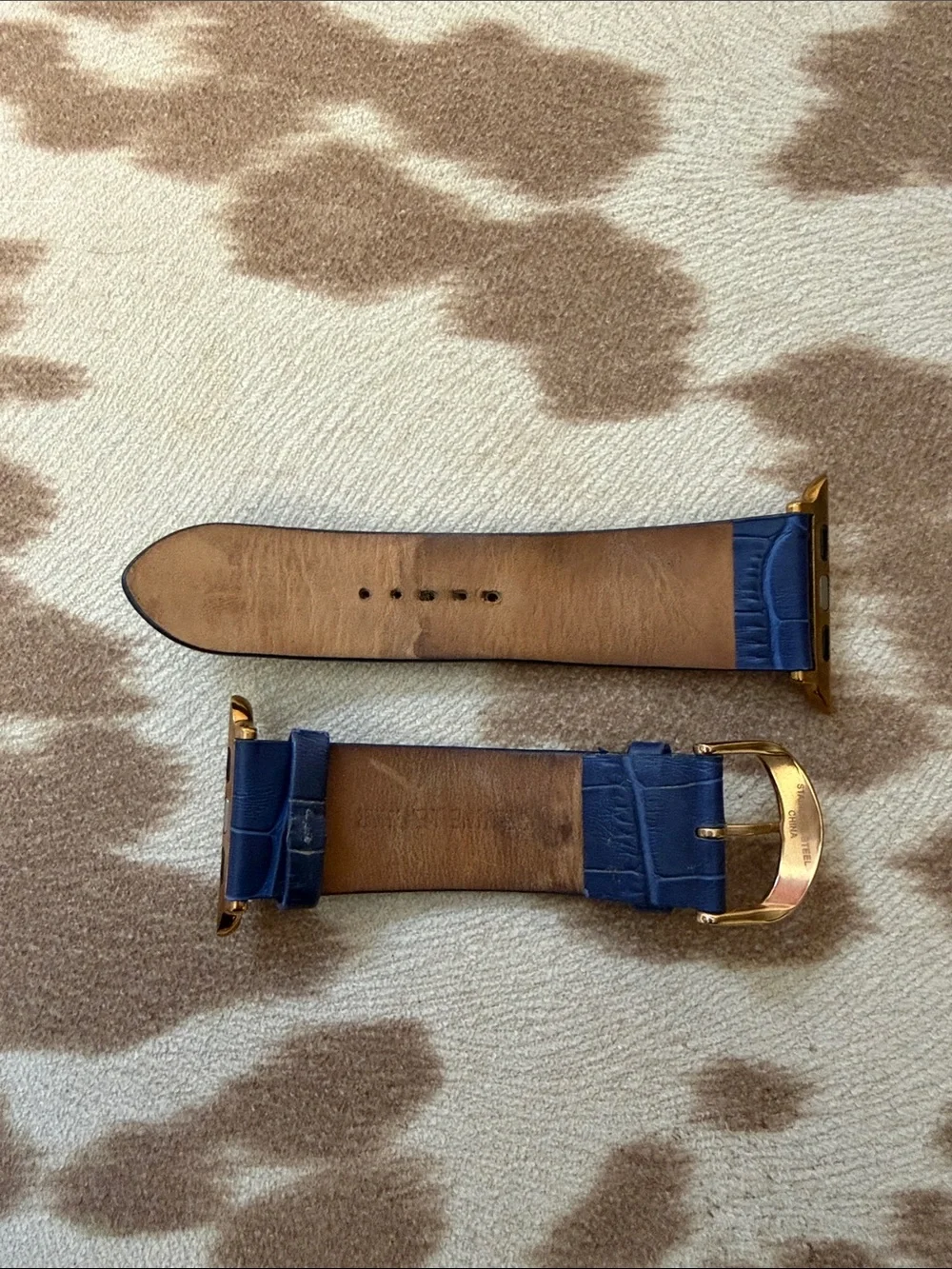 Goldenerre Leather Apple Watch Strap (42-44mm- Navy Blue with Rose Gold Hardware